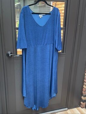 Avenue Classic Blue V-Neck Midi Swing Dress